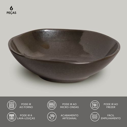 Conjunto com 6 Cumbucas Orgânico Metallica Ø17,5x5,5cm 520ml