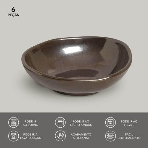 Conjunto com 6 Cumbucas Oval Orgânico Metallica 14,5x12x4,9cm 265ml