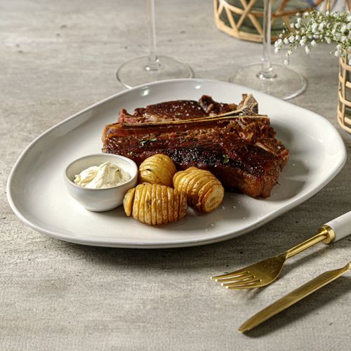 Conjunto com 6 Pratos Raso Oval Orgânico Glam 31x24x2,5cm