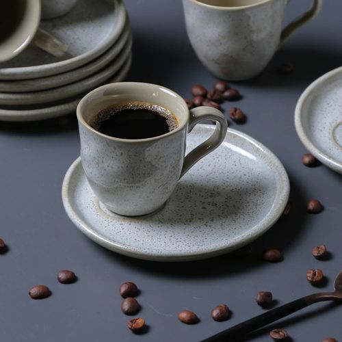 Conjunto com 6 Xícaras De Café Orgânico 70ml com 6 Pires Descentralizado Vanilla