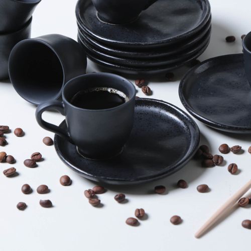 Conjunto com 6 Xícaras De Café Orgânico 70ml com 6 Pires Descentralizado Eclipse