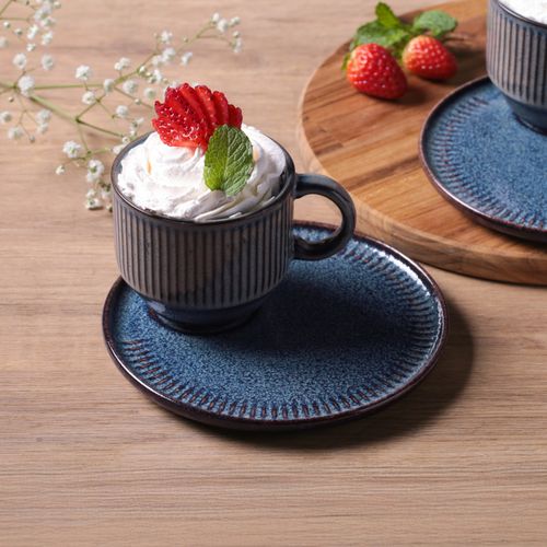 Conjunto com 6 Xícaras de Chá Empilhável com 6 Pires Linhas Titanium 230ml