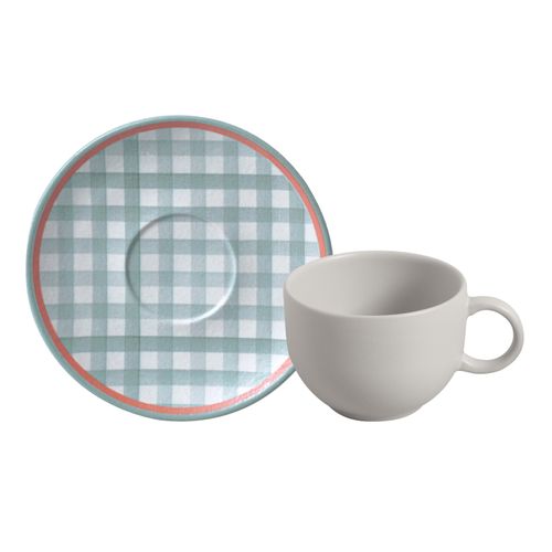 Conjunto com 6 Xícaras de Chá com Pires Coup Stoneware Tempo de Festa 220ml