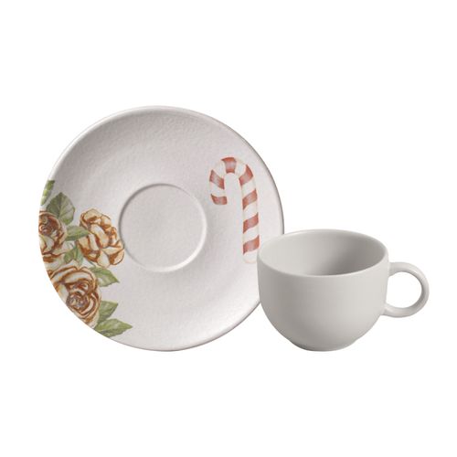 Conjunto com 6 Xícaras de Chá com Pires Coup Stoneware Postais de Natal 220ml