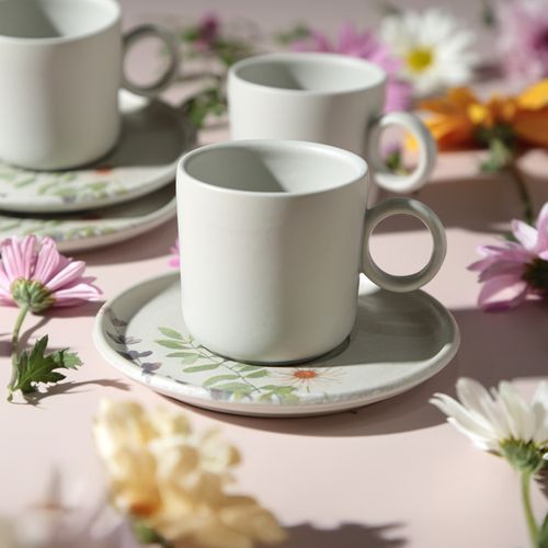 Conjunto com 12 Xícaras de Chá com Pires Basic Bloom 150ml