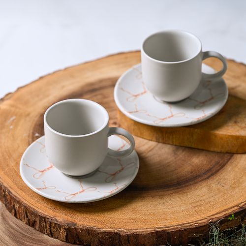 Conjunto com 6 Xícaras de Café com Pires Coup Stoneware Entre Laços 97ml